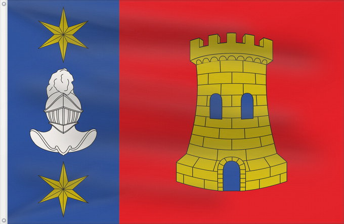 Bandera, con dos ojales metálicos y lado del asta reforzado: Villamoronta Municipal de Villamoronta de dimensiones 2 3, tercia al asta