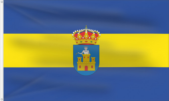 Bandera, con dos ojales metálicos y lado del asta reforzado: Villarrasa, Spain	Villarrasa, in Huelva province, Spain	Villarrasa	Rectangular en la proporción de 11 x 18 compuesta por tres franjas paralelas entre sí y perpendiculares al asta