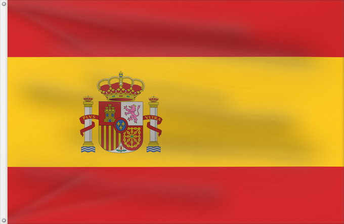 Bandera, con dos ojales metálicos y lado del asta reforzado: Spain	Espagne	España	Spaniens	Spagna