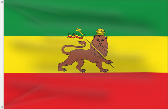 Flag, with two metal eyelets and reinforced hoist: Ethiopia 1897-1936; 1941-1974 Dell Impero d Etiopia con al centro il Leone di Giuda
