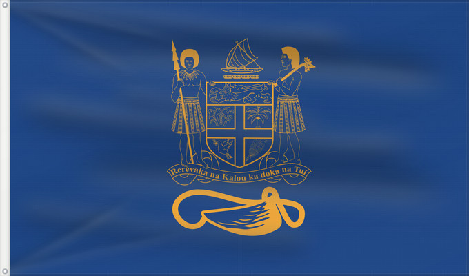 Drapeau, avec deux œillets métalliques et guindant renforcé : Presidential Standard of Fiji	Standard of the President of Fiji bearing the full Coat of Arms of Fiji and a traditional Knot and Whale s tooth in Golden-Yellow