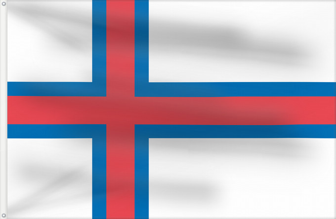 Drapeau, avec deux œillets métalliques et guindant renforcé : Faroe Islands	îles Féroé	Islas Feroe	Färöer	Fær Øer	Faeröereilanden	Das Ilhas Feroé	Wysp Owczych	Национално знаме на Фарьорските острови	Faerských ostrovů	Færøernes	Σημαία των Φερόων Νήσων	La Ferooj	Fääri saarte lipp	Faroeetako bandera	Färsaarten	Merkið, 