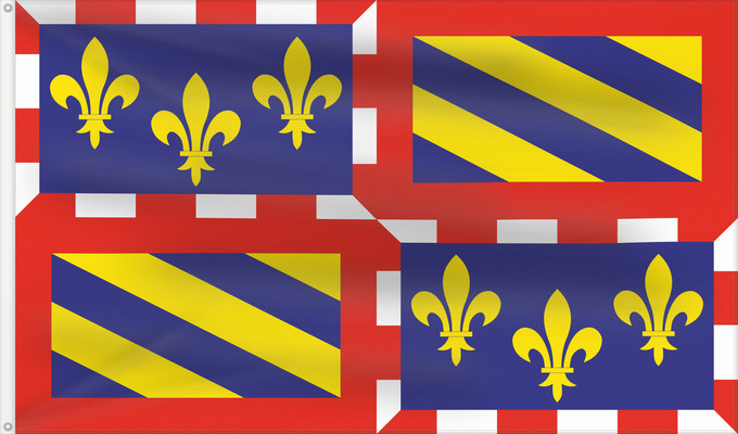 Flagge, mit zwei Metallösen und verstärktem Besatzband: Bourgogne	Region of Burgundy	Région Bourgogne	Región Borgoña	Burgund	Borgogna	Banniel Bourgogn	Burgundiae	Borgonha