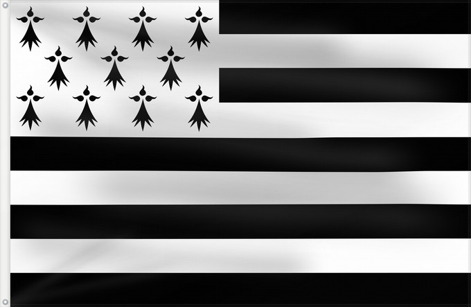 Bandera, con dos ojales metálicos y lado del asta reforzado: Brittany	The Gwenn-ha-du, flag of Brittany	Le Gwenn-ha-du, drapeau de la Bretagne	Spaniel Bretón	Bretagna	Ar Gwenn-ha-du, banniel Breizh