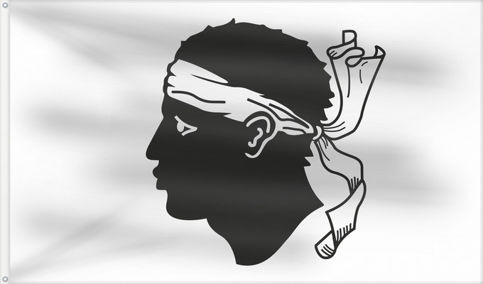 Flag, with two metal eyelets and reinforced hoist: Corsica Corse Córcega Korsika Korsyki Couleu de la Corse Vu Korsika Banniel Korsika Corsicae Corsega