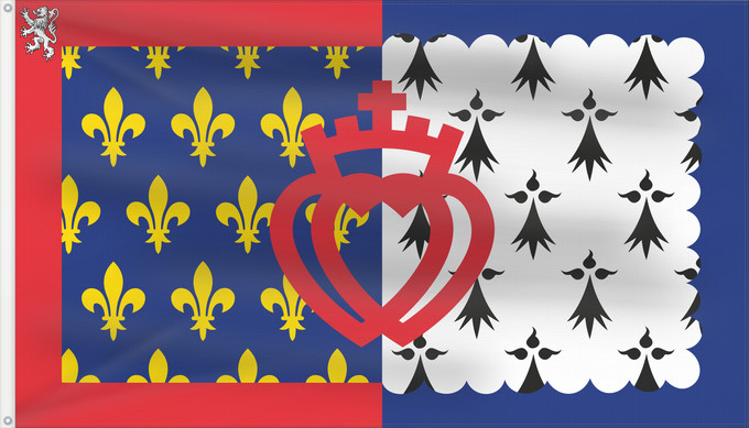 Flagge, mit zwei Metallösen und verstärktem Besatzband: Unofficial flag of Pays-de-la-Loire	Unofficial flag of the region Pays-de-la-Loire in France	Non officiel de la région Pays-de-la-Loire	Países del Loira	Pays de la Loire	Los Païses de Léger