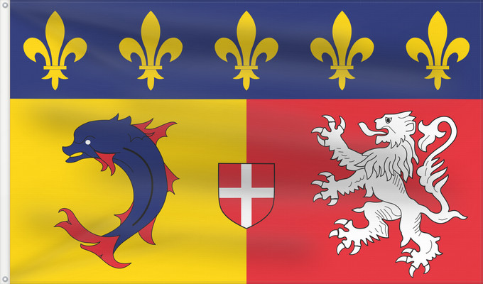 Flagge, mit zwei Metallösen und verstärktem Besatzband: Rhône-Alpes Region Rhône-Alpes in France Région Rhône-Alpes en France Ródano-Alpes Rodano-Alpi Franse regio Rhône-Alpes
