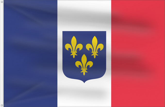 Flag, with two metal eyelets and reinforced hoist: Constitutional Royal France no Crown Royal France (fictional) France Royale (fictif) Francia Real (ficticio) Königliches Frankreich (fiktiv) Francia Reale (fittizio) A fictional flag of Royal France