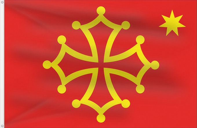 Flag, with two metal eyelets and reinforced hoist: New Flag of Occitania with star Contemporary version of the flag as used by city halls and particulars all over Occitania