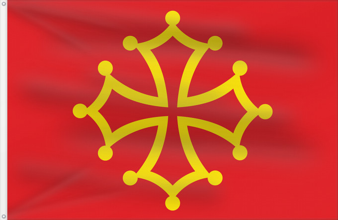 Flagge, mit zwei Metallösen und verstärktem Besatzband: Occitania	Occitania (without star)	Occitanie (sans étoile)	Occitania (sin estrella)	Okzitanien (ohne Stern)	Occitania (senza stella)	Occitània  without star