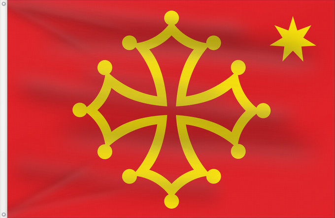 Flag, with two metal eyelets and reinforced hoist: Occitania with star Occitania L Occitanie avec étoile Occitania (con estrella) Okzitanien (mit Stern) Occitania (con stella) Banniel Okitania Bandièra occitana amb l estela Прапор історико-культурного регіону Окситанія Франція
