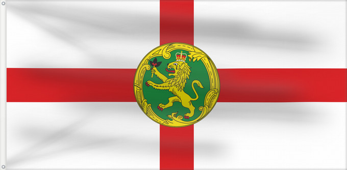 Flag, with two metal eyelets and reinforced hoist: Alderney	Aurigny	Couleu de Aurni