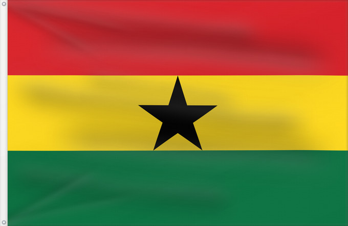 Drapeau, avec deux œillets métalliques et guindant renforcé : Ghana علم غانا Ganao Ghanan Ghána Ghàna Ndi Ghana 가나의 국기 Ghanas Raaya bu Gana Àsìá ilẹ̀ Ghana