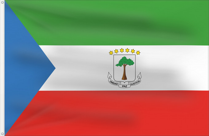 Bandera, con dos ojales metálicos y lado del asta reforzado: Equatorial Guinea	Guinée équatoriale	Guinea Ecuatorial	Äquatorialguineas	Guinea Equatoriale	Guiné Equatorial	علم غينيا الاستوائية	Guinea Equatorial	Ekvatora Gvineo	Ekuatore Gineako bandera	Bɛndɛ́lɛ ya Republiki ya Gine-Ekwatorial	Флаг Экваториальной Гвине