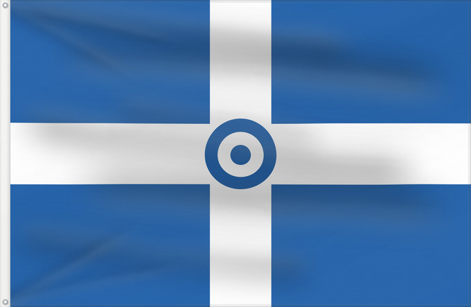 Bandera, con dos ojales metálicos y lado del asta reforzado: Hellenic Air Force  1973-1978	Hellenic Air Force ensign (1973-1978)	Enseigne de l'armée de l'air hellénique (1973-1978)	Bandera de la Fuerza Aérea Helénica (1973-1978)	Luftwaffenflagge der Hellenischen Luftstreitkräfte (1973-1978)	Insegna dell'aeronautica