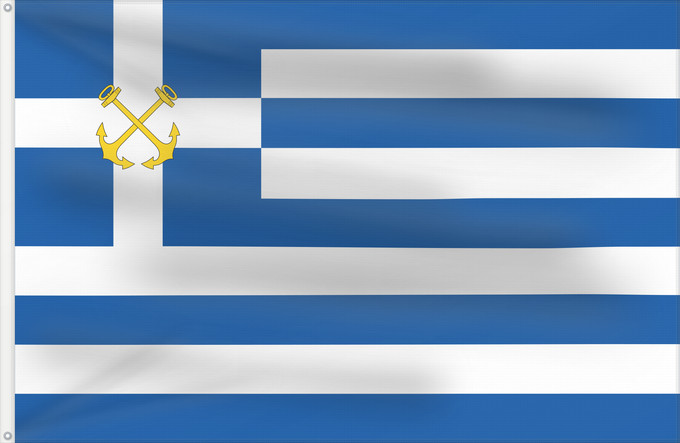 Bandera, con dos ojales metálicos y lado del asta reforzado: Hellenic Coast Guard	Ensign of the Hellenic Coast Guard  1964-1980