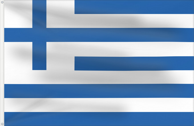 Bandera, con dos ojales metálicos y lado del asta reforzado: Merchant Navy of Greece flag  1822-1828	Hellenic Merchant Navy  1822-1828  Dubious decree authorizing the flag does not mention the merchant flag as striped  cf here  --- source click here	Σημαία του Εμπορικού Ελληνικού Ναυτικού  1822-1828