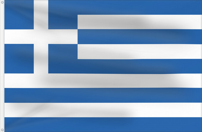 Flag, with two metal eyelets and reinforced hoist: Greece Greece since 1978 and Naval Ensign of Greece since 1828 Grèce depuis 1978 et insigne naval de la Grèce depuis 1828 Grecia Griechenland Griekenland Grécia Grecji Yunanıstan Знаме на Гърция গ্রীসদেশীয় পতাকা Banniel Gres Řecká vlajka Gwlad Groe
