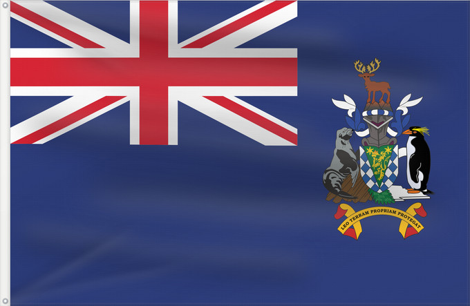 Bandera, con dos ojales metálicos y lado del asta reforzado: South Georgia and the South Sandwich Islands	Géorgie du Sud-et-les Îles Sandwich du Sud	Islas Georgias del Sur y Sandwich del Sur	Südgeorgien und die Südlichen Sandwichinseln	Georgia del Sud e isole Sandwich del Sud