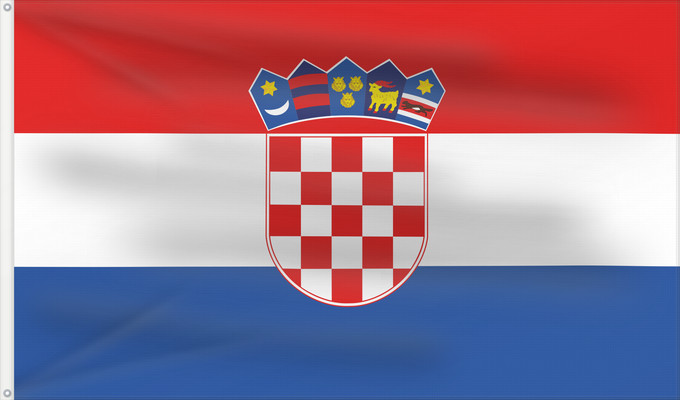 Drapeau, avec deux œillets métalliques et guindant renforcé : Croatia at the UN Republic of Croatia at the UN Croatie à l'ONU (ratio 3:5, usage intérieur) Croacia en la ONU (proporción 3:5, uso interior) Kroatien bei der UN (3:5 Verhältnis, Innengebrauch) Croazia all'ONU (rapporto 3:5, uso interno) Republike Hrvatsk