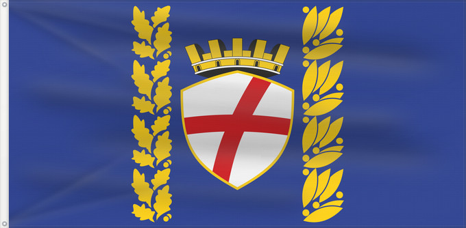 Bandera, con dos ojales metálicos y lado del asta reforzado: Rovinja	City of Rovinj	Stadt Rovinj	Della Città di Rovigno	Grada Rovinja	Mesta Rovinja