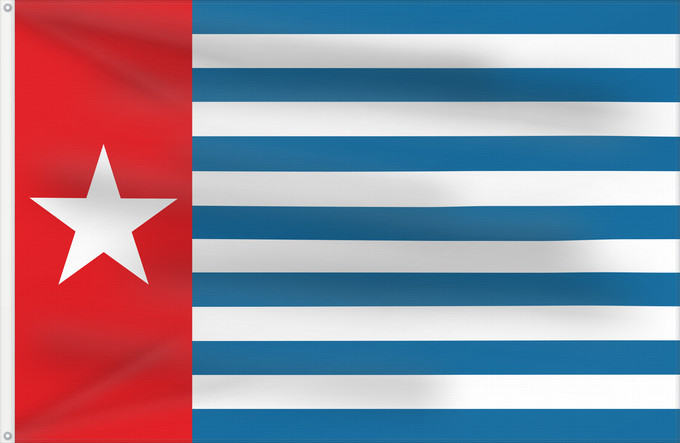 Bandera, con dos ojales metálicos y lado del asta reforzado: Morning Star	Unofficial Morning Star flag	Morgenster, Vlag van Westelijk Nieuw-Guinea	Indonesia, Bendera Papua Barat	Флаг утренней звезды