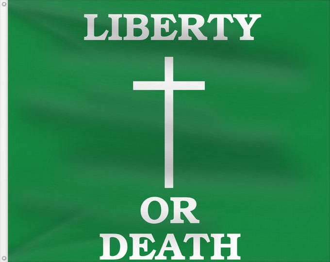 Flag, with two metal eyelets and reinforced hoist: Arklowflag Carried by rebels at battle of Arklow