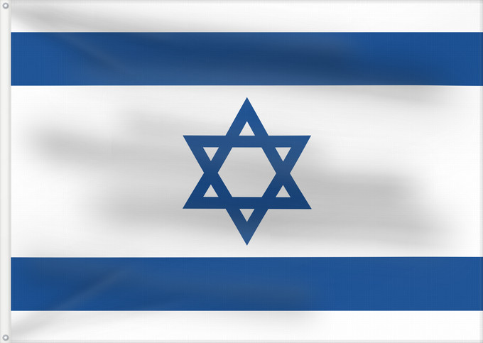 Drapeau, avec deux œillets métalliques et guindant renforcé : Israel  Yale Blue	Israel (Yale Blue)	Israël (Bleu Yale)	Israel (Azul Yale)	Israel (Yale-Blau)	Israele (Blu Yale)	Israeli flag with the yale blue shade of blue