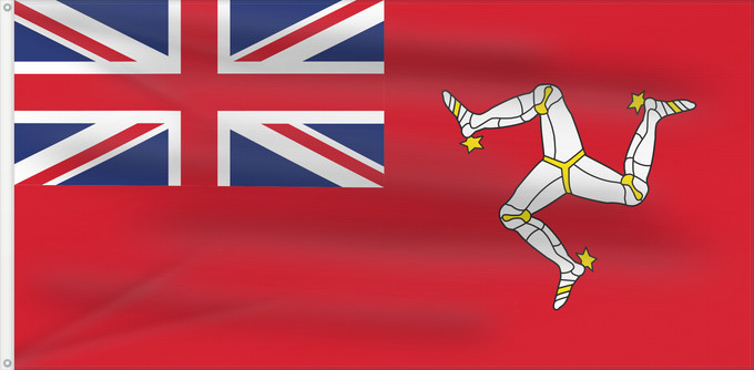 Flagge, mit zwei Metallösen und verstärktem Besatzband: Civil Ensign of the Isle of Man	Civil ensign of the Isle of Man	Île de Man - Pavillon civil	Civil de la Isla de Man	Insel Man - Zivilschiffsflagge	Isola di Man - Insegna civile	Corrillagh brattagh Ellan Vannin