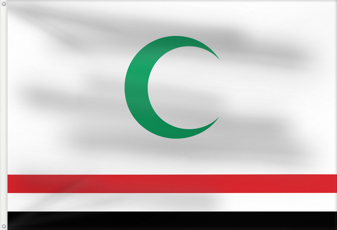 Flag, with two metal eyelets and reinforced hoist: AFlagforIraq2	The widely-ridiculed blue and yellow on white 2004 Iraqi flag proposal