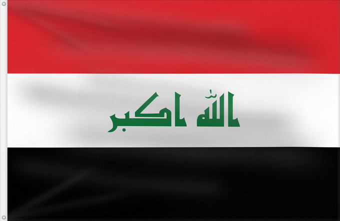 Bandera, con dos ojales metálicos y lado del asta reforzado: Iraq	L Irak	Irak	Dell Iraq	Iraku	علم العراق	ܐܬܐ ܕܥܝܪܐܩ	ئاڵای عێراق	Irácká vlajka	Desmale Iraq	Irako	پرچم عراق	Irakin	イラクの国旗	이라크의 국기	Alaya Iraq	Флаг Ирака	Iraka	Ciraaq	Yrak baýdagy	Прапор Іраку