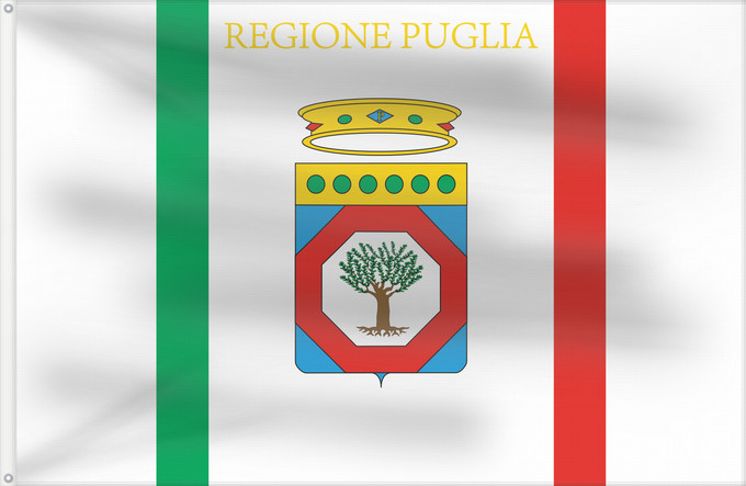 Bandera, con dos ojales metálicos y lado del asta reforzado: Apulia	Apulia or Puglia	région des Pouilles	Apulia o Pulla	Apulien	Puglia