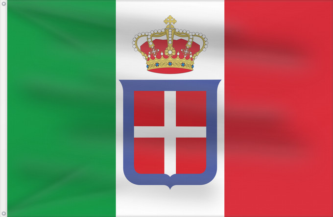 Flag, with two metal eyelets and reinforced hoist: Italy  1861-1946  crowned	It is easy to put a border around this flag image	Italie (1861-1946) (couronnée)	Italia (1861-1946) (coronada)	Italien (1861-1946) (bekrönt)	Italia (1861-1946) (incoronata)