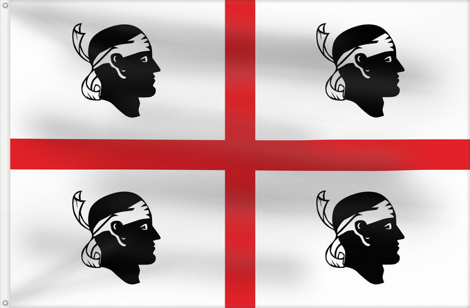 Bandera, con dos ojales metálicos y lado del asta reforzado: Sardinia	Italian autonomous region Sardinia	Sardaigne	Cerdeña	Sardinien	Regione autonoma italiana Sardegna	Sa regione autònoma de sa Sardinna