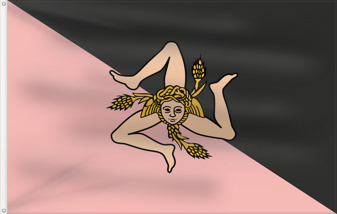 Flag, with two metal eyelets and reinforced hoist: Sicily  pink and black	Sicily (pink and black)	Sicile (rose et noir)	Sicilia (rosa y negro)	Sizilien (pink und schwarz)	Sicilia (rosa e nero)	Sicilian flag - Pink and black version  featuring US Città di Palermo colours