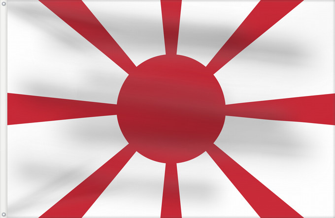 Flag, with two metal eyelets and reinforced hoist: Standard of Admiral of Imperial Japanese Navy	Standard of Admiral  Imperial Japanese Navy	Étendard de l'Amiral de la Marine Impériale Japonaise	Estandarte de Almirante de la Armada Imperial Japonesa	Admiralsstandarte der Kaiserlich Japanischen Marine	Sten