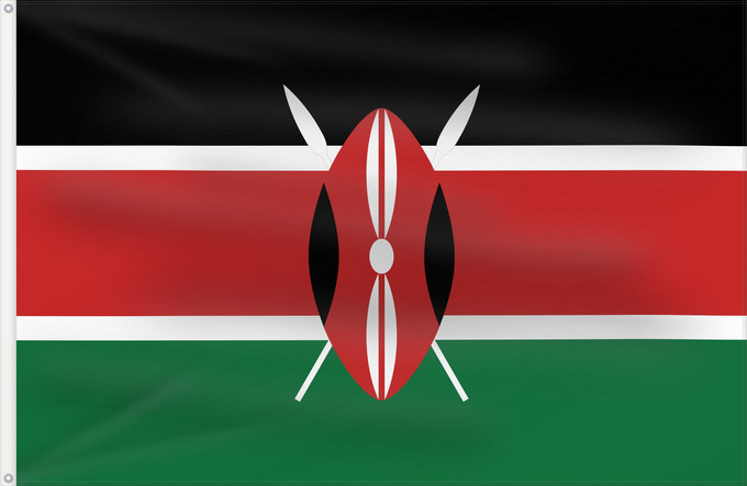 Drapeau, avec deux œillets métalliques et guindant renforcé : Kenya Kenia Quénia Kenii የኬንያ ሰንደቅ ዓላማ علم كينيا Keniya Сцяг Кеніі কেনিয়ার ফিরালহান Kenije Keňská vlajka Kenyas Σημαία της Κένυας Kenja Kenya lipp Kenian דגל קניה केन्या का ध्वज ケニアの国旗 კენიის დროშა 케냐의 국기 Kenijos Знаме на Кенија Kenyas flagg Флаг Кении K