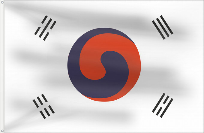Bandera, con dos ojales metálicos y lado del asta reforzado: Korea 1882	1882 version of the flag of Korea