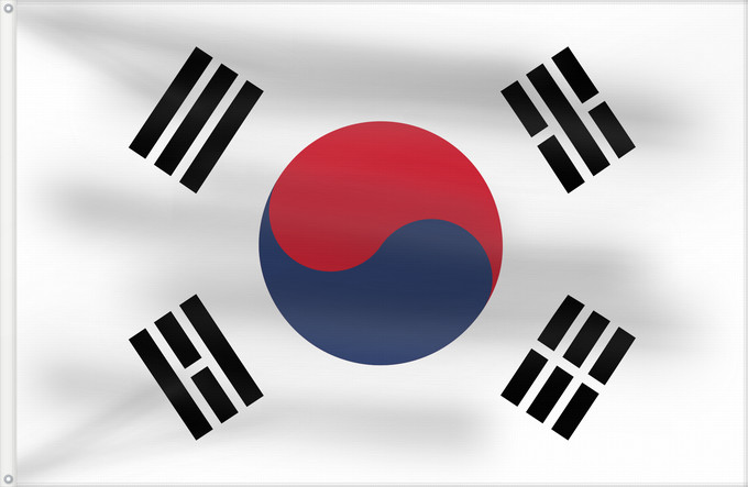 Bandera, con dos ojales metálicos y lado del asta reforzado: South Korea	Republic of Korea  South Korea	Corée du Sud	Corea del Sur	Südkoreas	Corea del Sud	Zuid-Korea	Coreia do Sul	Korei Południowej	علم كوريا الجنوبية  جمهورية كوريا	Cənubi Koreya	দক্ষিণ কোরিয়ার পতাকা	ལྷོ་ཀོ་རི་ཡ། དར་ཆ།	Južne Koreje	​大韓民國國旗 / Dâi-hà