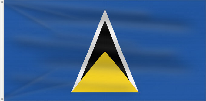 Flagge, mit zwei Metallösen und verstärktem Besatzband: Saint Lucia  1979–2002	Saint Lucia, 1979	Sainte-Lucie (1979–2002)	Santa Lucía (1979–2002)	Saint Lucia (1979–2002)	Santa Lucia (1979–2002)