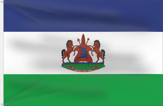 Drapeau, avec deux œillets métalliques et guindant renforcé : Royal Standard of Lesotho	Royal Standard of Lesotho from October 4, 2006	Étendard Royal du Lesotho (4 octobre 2006)	Estandarte Real de Lesoto (4 de octubre de 2006)	Königsstandarte von Lesotho (4. Oktober 2006)	Stendardo Reale del Lesotho (4 ottobre 2006)