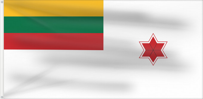 Bandera, con dos ojales metálicos y lado del asta reforzado: Lithuania Naval commander 1 star	Commander Naval Armed Forces  Lithuania	Commandant naval de Lituanie (1 étoile)	Comandante Naval de Lituania (1 estrella)	Marinekommandant Litauens (1 Stern)	Comandante navale della Lituania (1 stella)	Командующий ВМФ  Лит