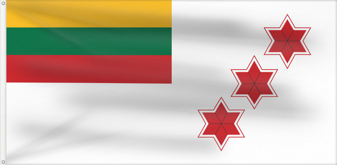 Drapeau, avec deux œillets métalliques et guindant renforcé : Lithuania Naval commander 3 stars	Commander-in-Chief of the Armed Forces  Lithuania	Drapeau de grade du Commandant en chef des forces armées (Lituanie)	Bandera de rango del Comandante en Jefe de las Fuerzas Armadas (Lituania)	Rangflagge des Oberbefehlshab