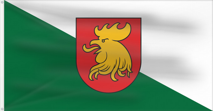 Flagge, mit zwei Metallösen und verstärktem Besatzband: Madona	City of Madona, Latvia	Stadt Madona, Lettland	Madona, Letònia	Madonas pilsētas karogs Madonas pilsētas karoga apraksts Madonas pilsētas karogs ir taisnstūra audums ar platuma un augstuma proporcijas attiecību 2 1. Diagonāle sadala karogu divos trij