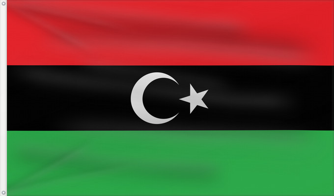 Drapeau, avec deux œillets métalliques et guindant renforcé : Libyan protesters flag observed 2011 Variant observed to be used by some Libyan rebels against Ghaddafi on TV news reports etc