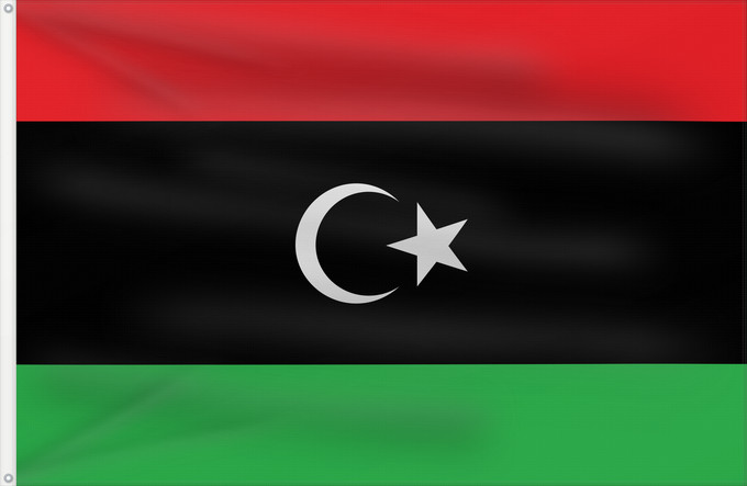Flag, with two metal eyelets and reinforced hoist: Libya	The national flag of Libya	La Libye	Libia	Libyen	Libië	Líbia	علم ليبيا	Banniel Libia	Libije	Liibüa lipp	דגל לוב	リビアの国旗。	리비아의 국기	Libyas flagg	Libiei	Флаг Ливии	ⵍⵉⴱⵢⴰ ⴰⵛⵏⵢⴰⵍ ⵏ ⵍⵉⴱⵢⴰ