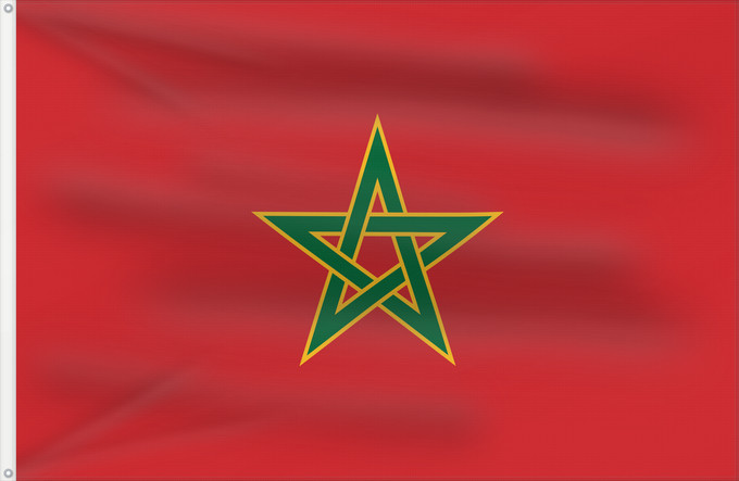 Bandiera, con due occhielli metallici e lato dell'asta rinforzato: Royal Flag of Morocco	Royal du Maroc	الراية الملكية للمغرب