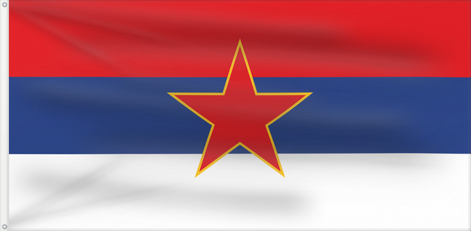 Flagge, mit zwei Metallösen und verstärktem Besatzband: SR Montenegro	Socialist Republic of Montenegro in the Socialist Federal Republic of Yugoslavia  SFRY