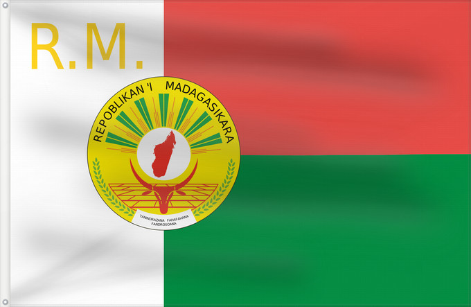 Flag, with two metal eyelets and reinforced hoist: Presidential Standard of Madagascar Étendard présidentiel de Madagascar Estandarte Presidencial de Madagascar Präsidentenstandarte von Madagaskar Stendardo presidenziale del Madagascar