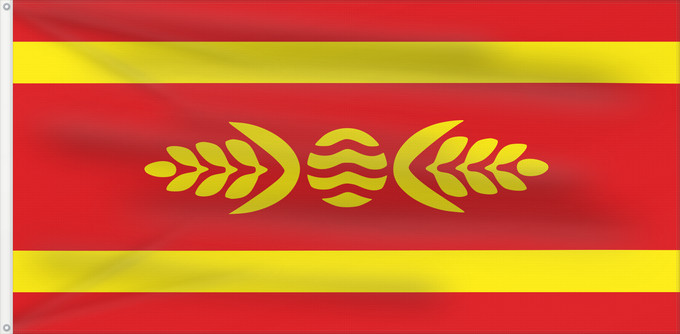 Flagge, mit zwei Metallösen und verstärktem Besatzband: Kocani Municipality, North Macedonia Kočani Municipality, Macedonia Municipalité de Kočani Municipio de Kočani Gemeinde Kočani Comune di Kočani Грб на Општина Кочани